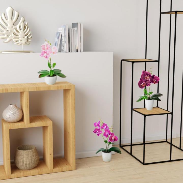 in pot (35 cm), set van 3 kunstorchideeën, kunstmatig afgestemde arrangement in hoogglans-keramische potten, decoratieve kunstorchideeën (paars-roze)