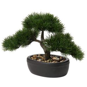 Kunstbonsai Natuurgetrouwe kunstplant, kunstboom, bonsai, ceder, grenen, podocarpus, plastic plant, kunstplant met keramische pot in zwart, voor badkamerdecoratie, desktop, kantoor