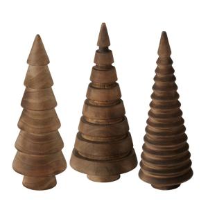 Houten decoratieve dennenbomen set van 3 15 cm om neer te zetten - bruin - kerstboomfiguur van grenen voor winterdecoratie - kerstboomdecoratie standaard tafeldecoratie raamdecorat