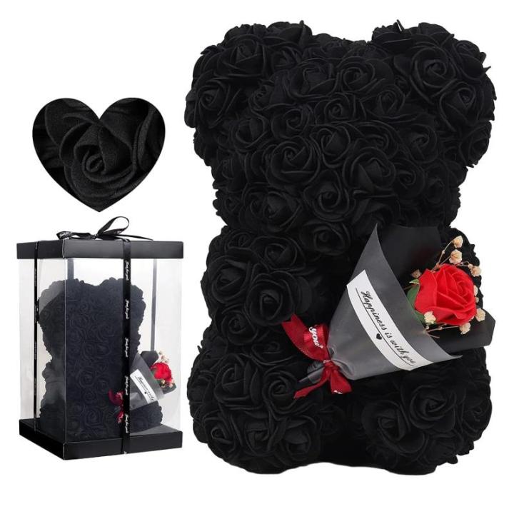 Valentijnsdag rozenbeer cadeau voor haar rozenbeer schattige teddybeer, kunstrozenbeer met rozenboeket, romantische rozen teddybeer cadeau voor Kerstmis