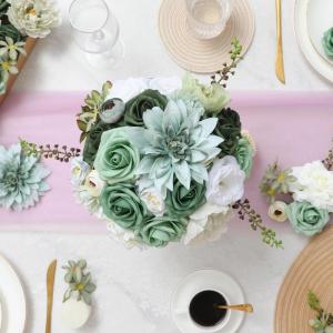 Groene kunstmatige bloem combo nep roos faux dahlia bloemen met stengels voor doe-het-zelf bruiloft bruidsboeket party woondecoratie