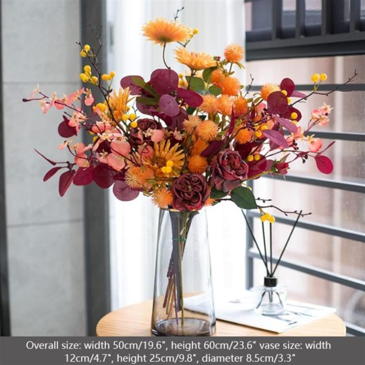 Kunstblumen Künstliche Blumen mit Glasvase, künstliche Pflanzen für den Innenbereich, künstliche Blumenarrangements, Seidenblumen für den Hausgarten, Terrassendekoration für 