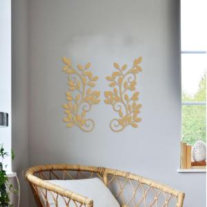2 stuks metalen boomblad wanddecoratie wijnstok olijftak blad muurkunst ornament muur opknoping bord voor boven deur, woonkamer, kantoor, binnen en buiten decoratie (goud)