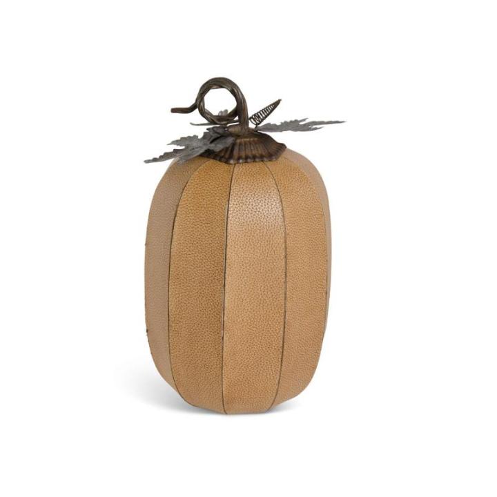 41552E-OR-2 pompoen met metalen steel en bladeren, 35,6 cm, oranje