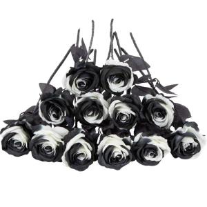 12 stuks Kunstmatige Rozen, 53cm Kunstrozen Enkele Lange Steel , Realistische voor Bruiloftsboeket, Thuis Tuin Woonkamer Hotel Kantoor Decoratie (Zwart Wit)
