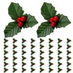 50pcs rote Weihnachtsverzierung Set Mini Faux Holly & Beeren Dekorationen DIY Weihnachtsblumen Dekor mit Drahthalterung für schwimmende Kerzen Vase Holiday Dekor, Weihnachtsschmuc