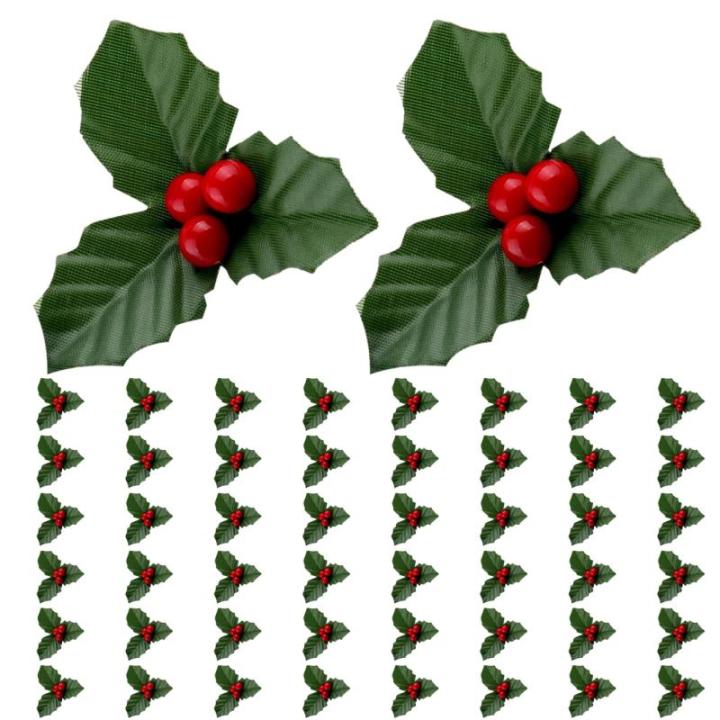 50pcs rote Weihnachtsverzierung Set Mini Faux Holly & Beeren Dekorationen DIY Weihnachtsblumen Dekor mit Drahthalterung für schwimmende Kerzen Vase Holiday Dekor, Weihnachtsschmuc