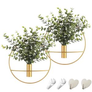Groen wanddecoratie, wandmontage metalen muurkunst, hangende kunstmatige eucalyptus, boerderij wanddecor voor woonkamer, slaapkamer wanddecoratie boven bed, 2 stuks nepplant