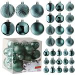 pauwgroene kerstbalornamenten voor kerstversiering - 36 stuks kerstboom onbreekbare ornamenten met ophanglus voor vakantie- en feestdecoratie (combo van 6 stijlen in 3 maten)