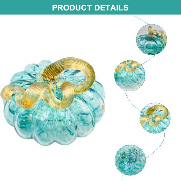 Glaskürbis Transparent Blue Crystal Thanksgiving Kürbisfiguren mit Stielrund 3x4 in geblasenem gepunkteten Glaskürbisdekor, (Stil 1) Innendekoration