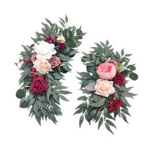 Bruiloftsboog-bloemen, bloemenslingers voor bogen, woondecoratie, groene bladeren, kunstbloemenslingerset voor binnen, set van 2 voor recepties, gemengd