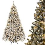 Kunstkerstboom met sneeuw en warmwitte ledverlichting, dennenboom met metalen standaard, pvc-naalden, kunstboom, klapsysteem, 225 cm, 180/225 cm