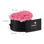 Rozenbox hart, 18 rozen, stevige bloemenbox, zwart, 10 jaar houdbaar, cadeau-idee, decoratieve bloemenbox, roze, 13 x 21 x 19 cm