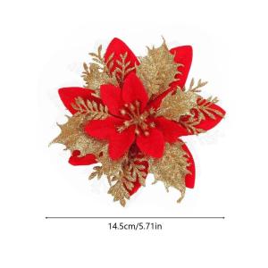 Künstliche Weihnachtsblumen, 24 Stück, Weihnachtsbaum-Blumen mit Clips, Weihnachtsbaumschmuck, künstliche Blumenornamente für Winter, Hochzeit, Party, Kranz, Dekoration (Rot + 