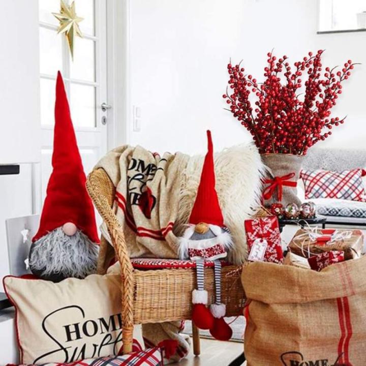 6 STÜCKE Weihnachten Rote Beeren, 50 cm Lange Künstliche Rote Beeren Burgunderrote Rote Beere Picks Stechpalme Beeren für Weihnachtsbaum Dekoration Handwerk Hochzeit Feiertage W