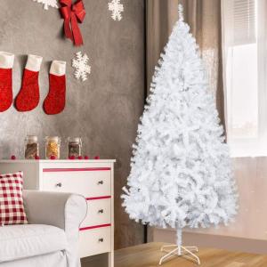 2,13 m hoher weißer Weihnachtsbaum, unbeleuchtet, künstlicher Weihnachtsbaum mit Scharnier, 950 Zweigspitzen und faltbarem Metallständer, künstlicher Weihnachtsbaum für die Fe