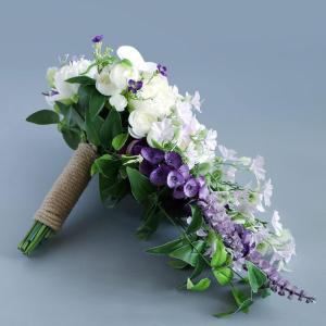 Wassertropfen Brautstrauß Wasserfall künstliche weiße lila Blume Hochzeit Requisiten