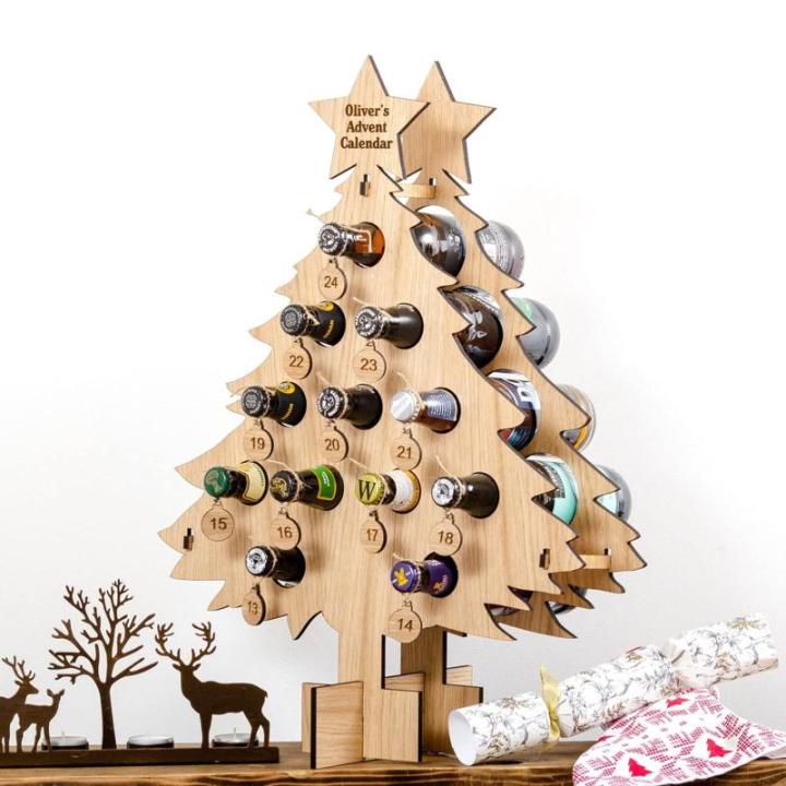 Holz Weihnachtsbaum Alkoholhalter 24 Tage Countdown Adventskalender Erwachsene Advent Weinständer für 24 Mini Flaschen Weihnachten Dekor Countdown Kalender Ständer