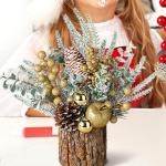 Mini-Weihnachtsbaum, künstlicher Tisch-Weihnachtsbaumschmuck mit Weihnachtsschmuck für den Innenbereich, Zuhause, Zimmer, Party, Weihnachtsdekoration (Champagner, 27 x 8,7 cm)