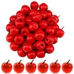 Kunstappels, 100 stuks plastic appels, 3 x 3 cm, levensechte rode mini-appels, doe-het-zelf nep fruit voor thuis, tafel, feest, kerstboomdecoratie, rood, plastic appels