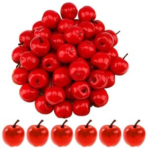 Kunstappels, 100 stuks plastic appels, 3 x 3 cm, levensechte rode mini-appels, doe-het-zelf nep fruit voor thuis, tafel, feest, kerstboomdecoratie, rood, plastic appels
