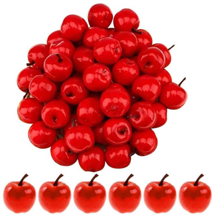 Kunstappels, 100 stuks plastic appels, 3 x 3 cm, levensechte rode mini-appels, doe-het-zelf nep fruit voor thuis, tafel, feest, kerstboomdecoratie, rood, plastic appels