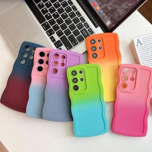 Miagon Gradient esthetische golfhoes voor Samsung Galaxy S23 Ultra, schattige golven, telefoonhoes voor dames en meisjes, krullend frame, design, siliconen TPU bumper beschermhoes