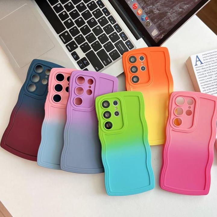 Miagon Gradient esthetische golfhoes voor Samsung Galaxy S20 Ultra, schattige golven, telefoonhoes voor dames en meisjes, krullend frame, design, siliconen TPU bumper beschermhoes