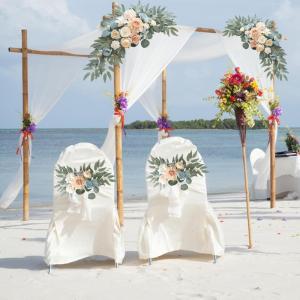 Faux Bloem Swag Set van 2 voor Bruiloft, Huwelijksboog Bloemen Welkom Teken, Witte Huwelijksboog Faux Groen Slinger, Bloemstuk Swag Achtergrond voor Huwelijksceremonie (2 stuks