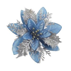 12 Stück Glitzernde Weihnachtssterne 14 cm Poinsettia Weihnachtsblumen für Festliche Baumdekorationen und Weihnachtsfeiern (Hellblau)