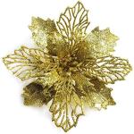 24 Stück Weihnachtsblumen für Weihnachtsbaumdeko, Weihnachten Funkeln Weihnachtsstern Blumen mit Clips für Hochzeit Weihnachtsbaum Neujahr Ornamente (Gold,11 cm)
