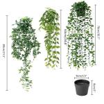 Kunstmatige hangende planten met potten, 3 stuks, 63 cm, 78 cm, 80 cm, , wijnstok, kunstmatige hangende klimopplanten, binnen in potten, nepklimop, potplanten, decoratie voor thuis