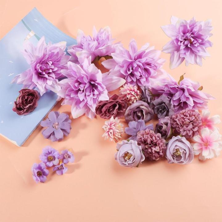 26 stuks hoofden 2-10 cm verschillende soorten kunstdecoratie bloemen mini kunstbloemkoppen, voor taartdecoratie, bruiloft, doe-het-zelf huishandwerk, decoratie,