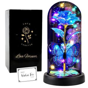 Eeuwige roos, mooie en het beest, Galaxy Rose, cadeau voor vriendin (vlinderblauw)