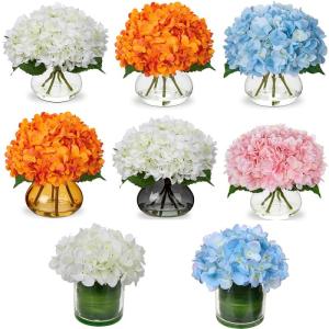 Kunsthortensia bloemen in vaas echte touch nep hortensia bloem in glazen vaas met faux water zijde roze faux bloemstuk voor thuis badkamer bruiloft decoratie