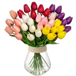 24 stuks tulpen kunstbloemen echte touch latex tulp bloemen decoratie kunstplant lengte 34 cm voor thuis kamer bruiloftsboeket party bloemstuk