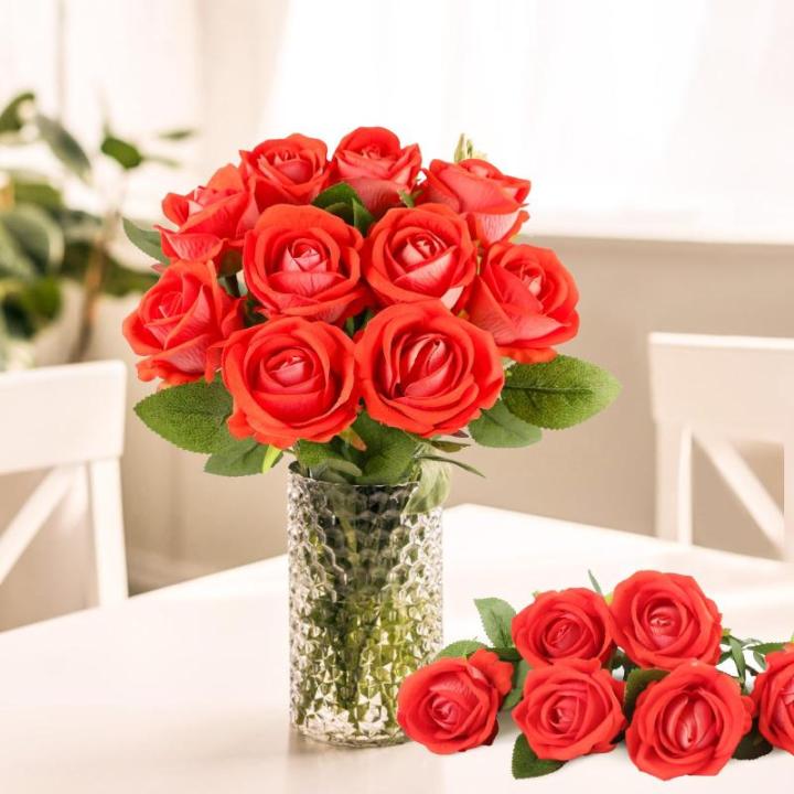 Kunstrozen, 10 stuks realistische zijden bloemen, enkele lange steel, namaakrozen, bruidsboeket voor bruiloft, thuis, feest, arrangement, hotel, tuindecoratie (lichtrood, 51 cm)