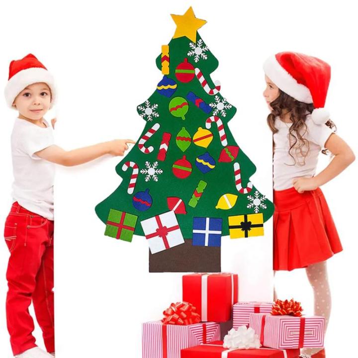 Vilten Kerstboomset, doe-het-zelf vilten kerstboomset, vouw, vilt, kerstboom, decoratie, doe-het-zelf vilten decoratie, kerstboom voor kinderen, met afneembare hangende ornamenten 