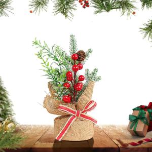 Weihnachtsbaum klein,Tisch-Weihnachtsbaum, Winziger Weihnachtsbaum mit Tannennadeln und roten Beeren, Home Ornaments Künstlicher Kiefernbaum zum Sammeln für den Innen- und Außen