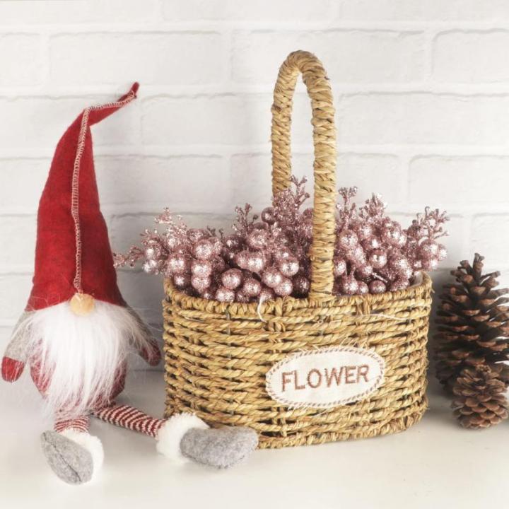 24 stuks glitter roze bessen stelen, kunstmatige rode bessen plukken, glitter, roze bessen, takken, kerstbessen, steel, picks voor kerstboom, doe-het-zelf, knutselen, bruiloft, vak