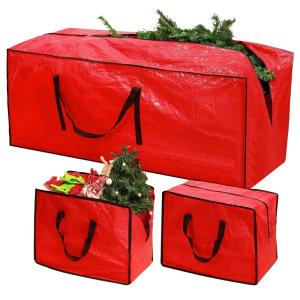 3 stuks kerstboomopbergtas, opbergtas voor kerstboom, dennenboomtas, kerstboomtas, zware belasting, scheurvast met handgreep, voor verplaatsen, reizen (rood)