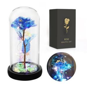 Rozencadeaus voor vrouwen, moeders, vrouwen, kleurrijke kunstroos, cadeau voor vrouwen, altijd in glazen koepel voor verjaardag, Kerstmis, Moederdag, decoraties (blauw)