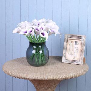 20 stuks kunstbloemen Calla lelie, bruid, latex, ware aanraking, familie, decoratie, feest, bruiloft, hotel, decoratie, boeket (paars-wit)
