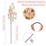 4 stuks kunstkersenbloesem, takken, roze perzikbloemen, 100 cm, kunstbloemen, bulk, lente, zijden bloemen, planten, bundel, lange stelen voor bruiloft, feest, tafel, vaas, decorati