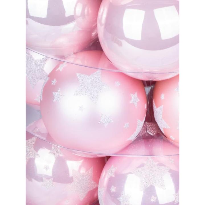 Inge Glazen , mooie van glas, 30 ballen in doos, kerstboomversiering, kerstboomballen (Lovely Magnolia sterren, roze)