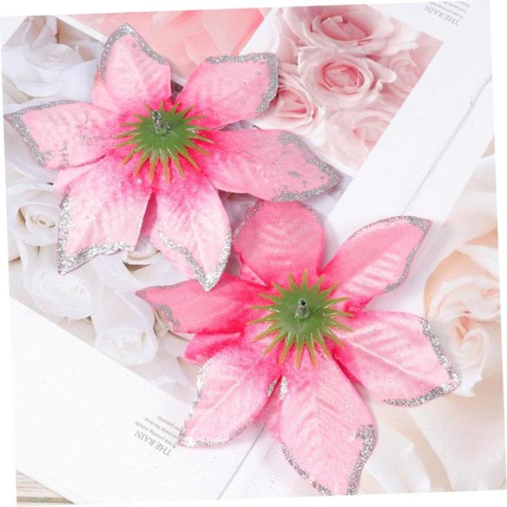 15st Weihnachtsblume Weihnachtsstern Blumen Weihnachtsbaumspitze Gefälschter Weihnachtsstern Weihnachtsbaum Glänzende Blumen Mini-Kranz Outdoor-dekor Blumendekoration Rosa Plasti