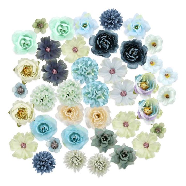 40 stuks kunstbloemen om te knutselen, 2,5 cm ~ 5 cm, bloemendecoratie, blauwe kleur kunstbloemen als echt, kunstbloemen bloemkoppen kunnen voor haarsieraden, kleding