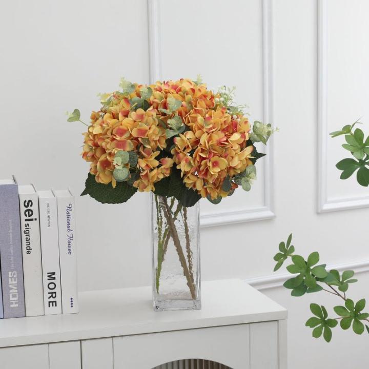Künstliche Hortensien aus Seide, realistische Hortensien, Blumenstrauß für Hochzeit, Party, Büro, Heimdekoration, 6 Stück, gebranntes Orange