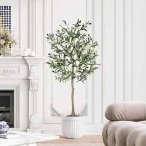 Olijfboom, kunstplant, 120 cm, grote kunstolijfboom, kunstboom, ziet eruit als echt voor woonkamer, slaapkamer, kantoor, decoratie