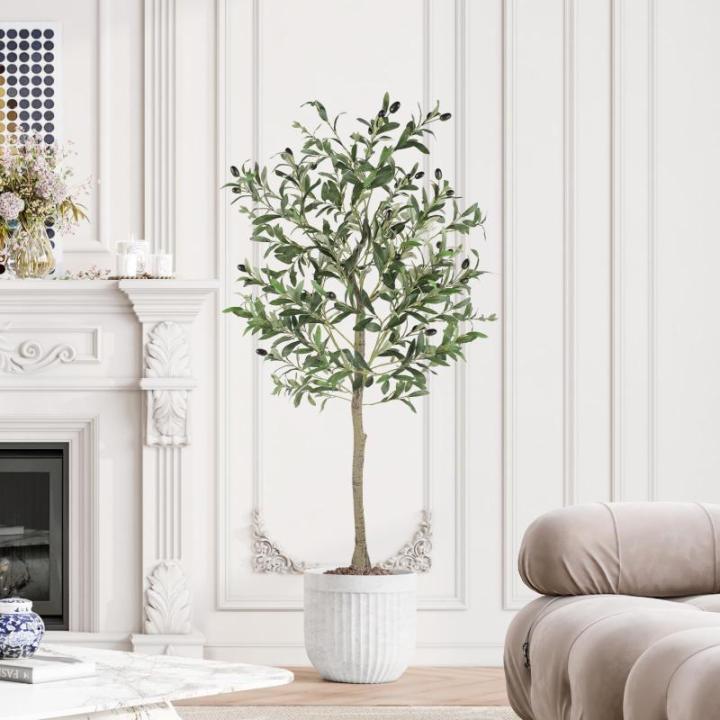 Olijfboom, kunstplant, 120 cm, grote kunstolijfboom, kunstboom, ziet eruit als echt voor woonkamer, slaapkamer, kantoor, decoratie